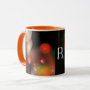 TAZA NARANJA TELLOW PINK BURBUJAS FRACTALES NEGRAS MONO
