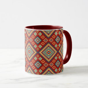 Taza Naranja Verde azulado azul rojo Patrón kilim orien