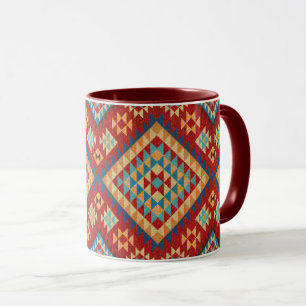 Taza Naranja Verde azulado azul rojo Patrón kilim orien