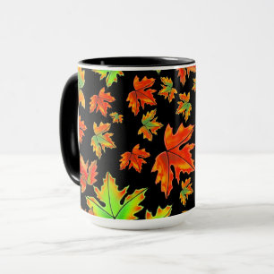 Taza Naranja verde rojo otoño hojas de arce
