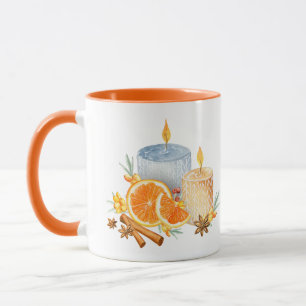 Taza Naranja Wreath Candles Cinnamon Navidad Mug