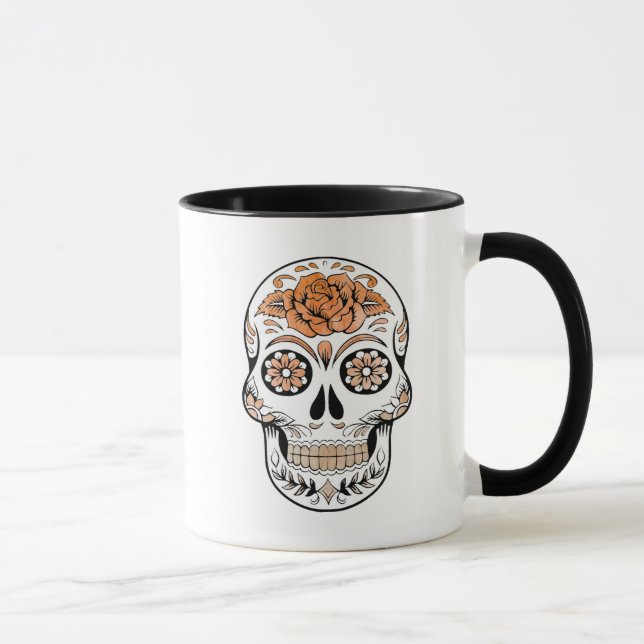 Taza Naranja y Black Sugar Skull y Rosa Halloween (Derecha)