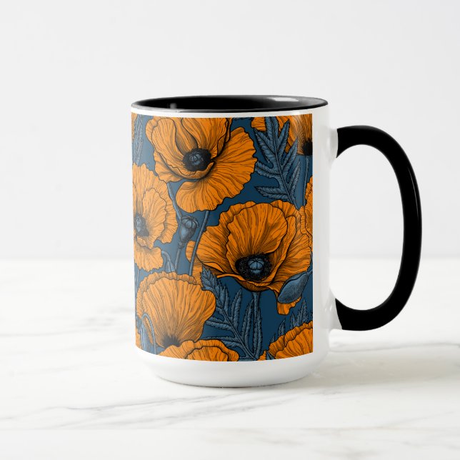 Taza Naranjas de cachorros en azul oscuro (Derecha)
