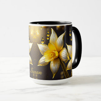 Taza Narcisos Elegantes Con Acentos De Oro, personaliza