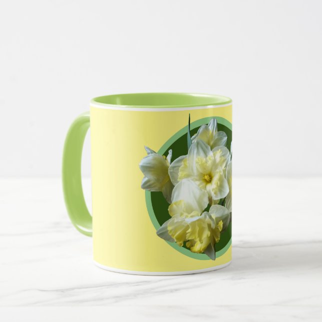 Taza Narcisos Flores Blancas Amarillas de Primavera (Anverso izquierdo)