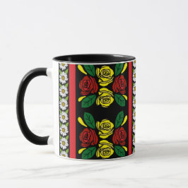 Taza Narrowboat Rosas Amarillas y Rojas Patrón Floral