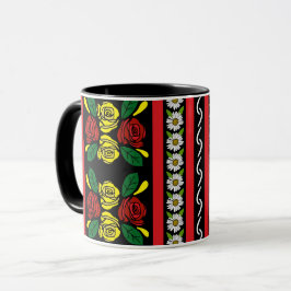 Taza Narrowboat Rosas Amarillas y Rojas Patrón Floral
