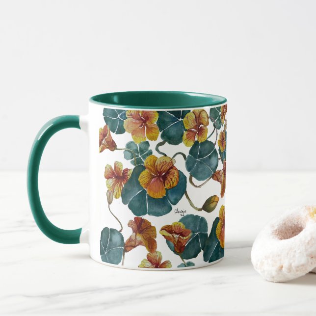 Taza Nasturtios De Verano De Dos Tones De Café Mug (Con donut)