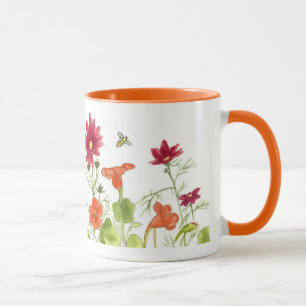Taza Nasturtiums Naranjas de abejas pintadas con flores