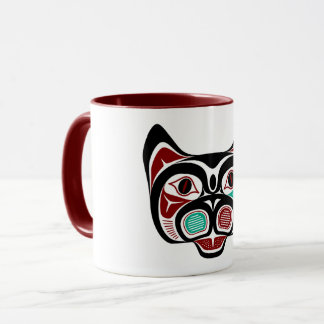 Taza Native American Red Black Green Haida Art Kitty