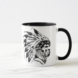 TAZA NATIVO AMERICANO GRÁFICO NEGRO Y BLANCO