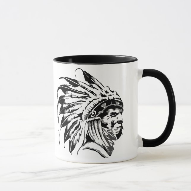 TAZA NATIVO AMERICANO GRÁFICO NEGRO Y BLANCO (Derecha)