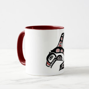 Taza Nativo Americano Rojo Negro Haida Orca Ballena Ase