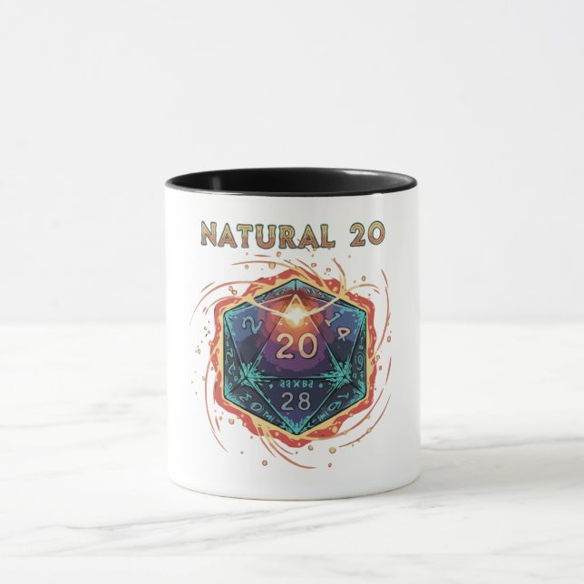 Taza Natural 20 Flaming D20 Dice | Epic D&D Critical   (Centro)