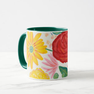 Taza Naturaleza acuarela Rojo Rosa Amarillo Marítimo Fl