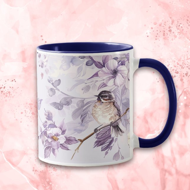 Taza Naturaleza de las aves florales de Lavender (Subido por el creador)