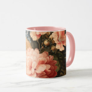 Taza Naturaleza muerta floral vintage con flor roja y b