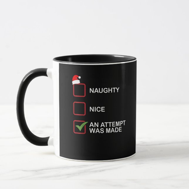 Taza Naughty Nice Attempt Made Funny Christmas List (Izquierda)
