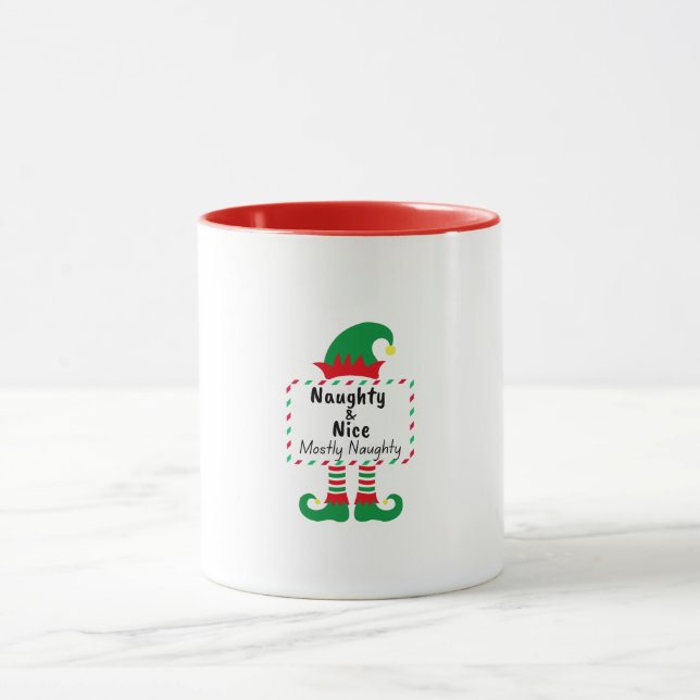 Taza Naughty Nice Mostly Naughty Elf Funny Xmas Mug (Centro)