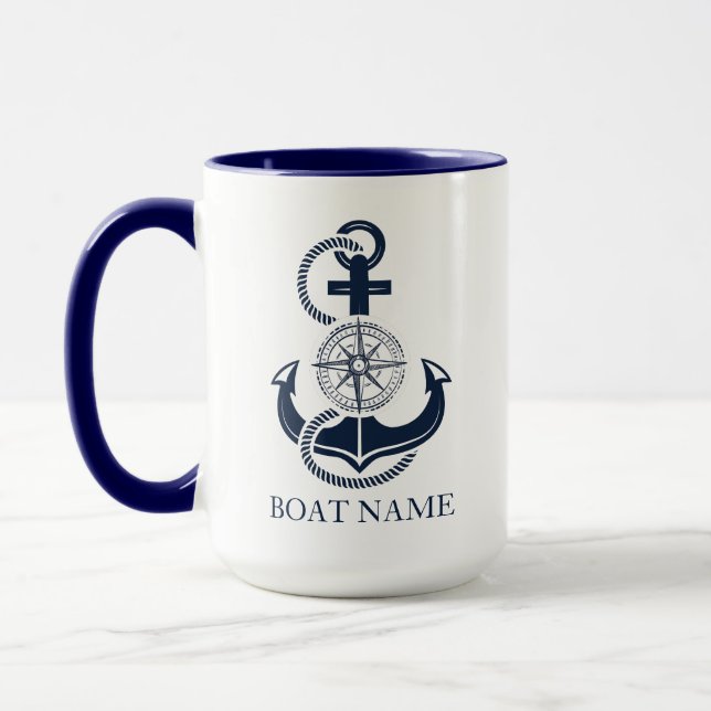 Taza Nautical Bote Name Blue Anchor (Izquierda)