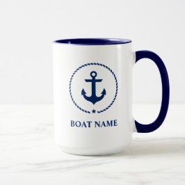 Taza Nautical Bote Nombre Anchor Rope Azul Grande