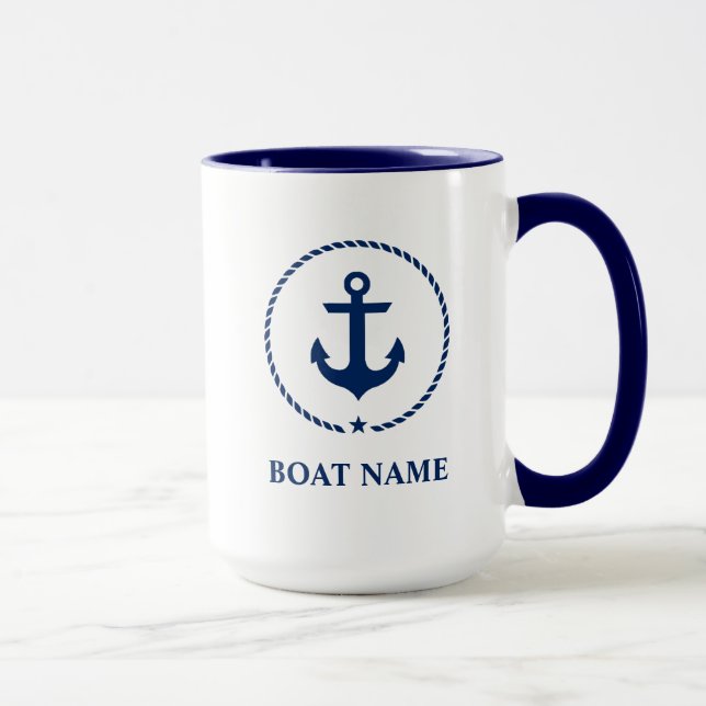 Taza Nautical Bote Nombre Anchor Rope Azul Grande (Derecha)