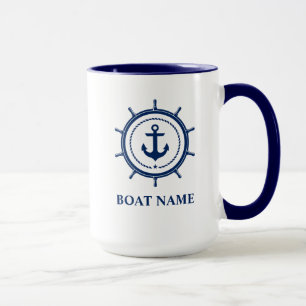 Taza Nautical Bote Nombre Anchor Rope Helm Blue