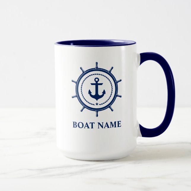 Taza Nautical Bote Nombre Anchor Rope Helm Blue (Derecha)