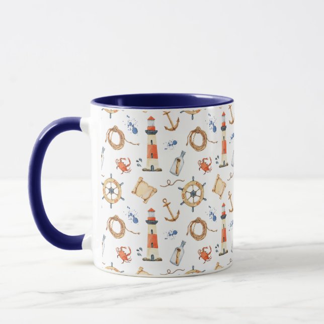 Taza Nautical Custom Name Navy Blue (Izquierda)