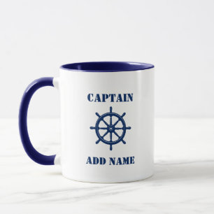 Taza Nautical Ships Wheelm Helm Captain o Boat Name