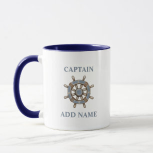 Taza Nautical Ships Wheelm Personalizado Capitán Nombre