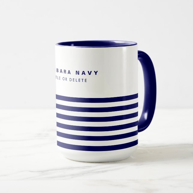 Taza Nautical Stripe Navy Blue Trendy Stylish 6 Stripes (Anverso derecho)