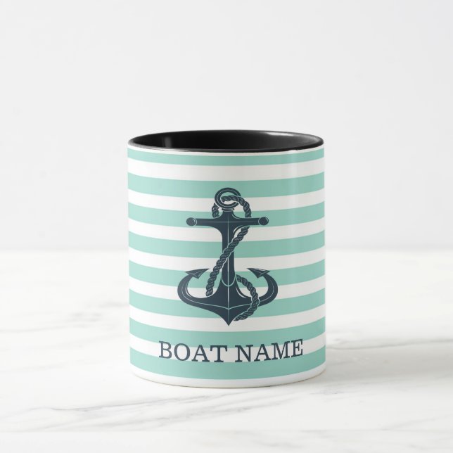 Taza Náutico,Ancla,Rayas Verde Menta (Centro)