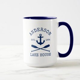 Taza Náutico Azul Ancla Oars Nombre Casa Lago Grande