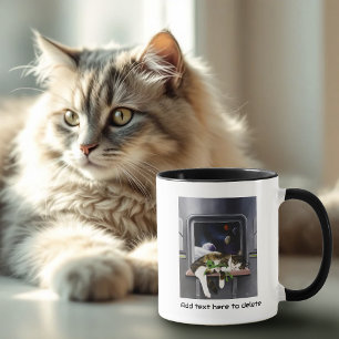 Taza Nave Espacial Gato Tabby Verde Alien Muñeco de Pel