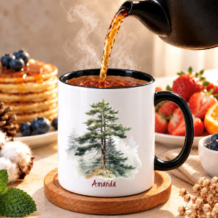 Taza Navidad abetos acuarela verde cazador lindo