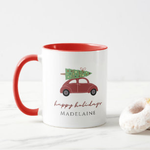 Taza Navidad Árbol Red Car Tu Nombre Felices Fiestas