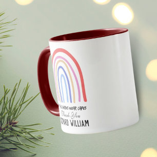 Taza Navidad Arcoíris Acuarela Profesor Gracias Granate