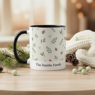 Taza Navidad Botánica Invierno Verde Marfil Personaliza