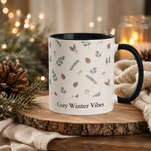 Taza Navidad Botánica Invierno Verde Marfil Personaliza