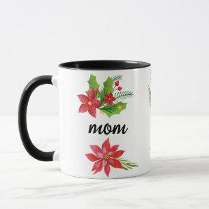 Taza Navidad Brillante Acebo Escritura Negra Mamá Negro
