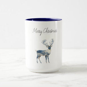 Taza Navidad Ciervo Azul Blanco Nórdico