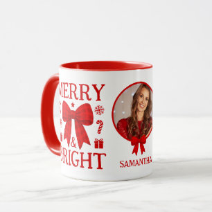 Taza Navidad con Lazo de Gingham Rojo Alegre y Brillant