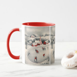 Taza Navidad del vintage, patinadores de hielo del