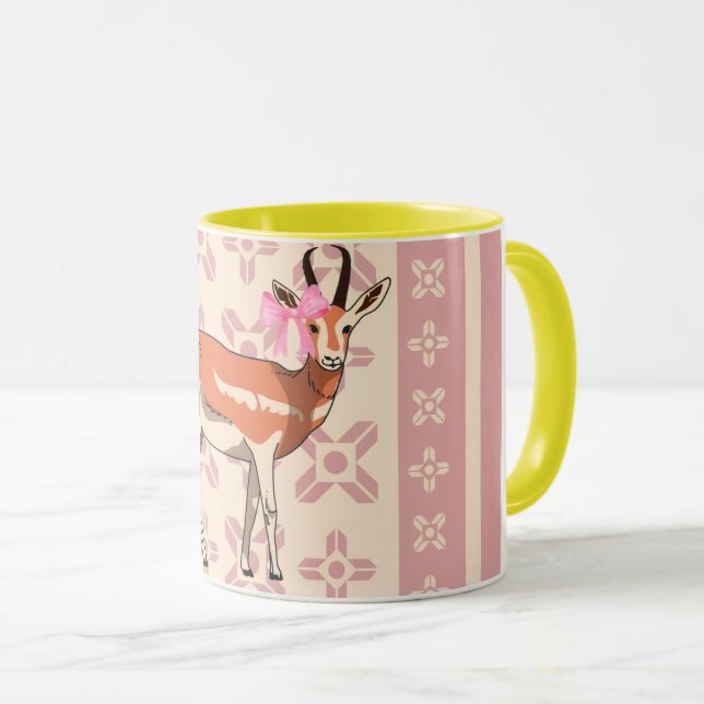 Taza Navidad elegante con patrón de cierva rosa  (Anverso derecho)