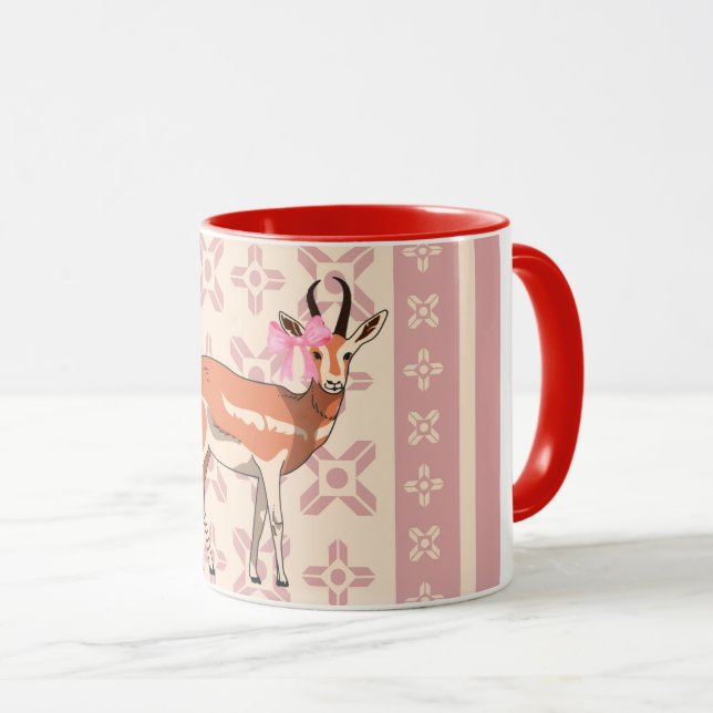 Taza Navidad elegante con patrón de cierva rosa  (Anverso derecho)