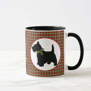 Taza Navidad escocés de la tela escocesa del perro del