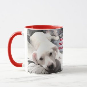 Taza Navidad Feliz Tranquila Blanca Perrita Roja