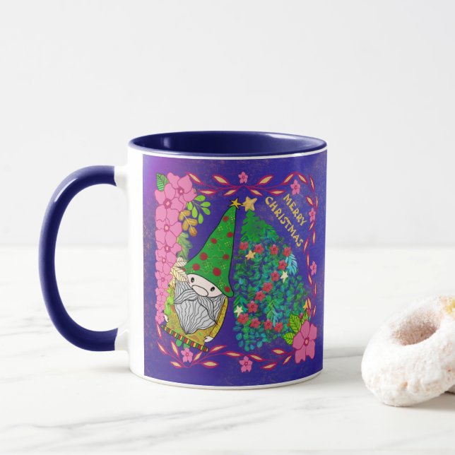 TAZA NAVIDAD FEROSA PERSONALIZADA CON ÁRBOL DE GNOME XM (Con donut)