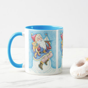 Taza Navidad linda, Santa Claus en bola de nieve con ju
